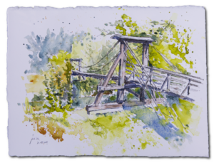 Aquarell/Tuschezeichnung Hängebrücke